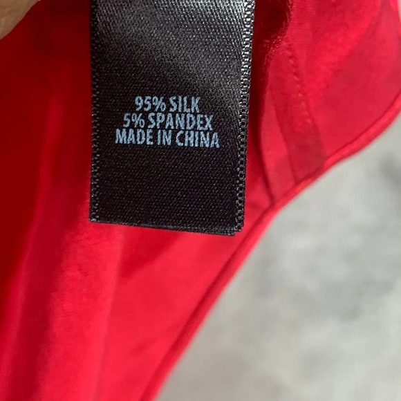 St. John Red Poppy Silk CDC Asymmetrical Hem 3/4 - Picture 7 of 13